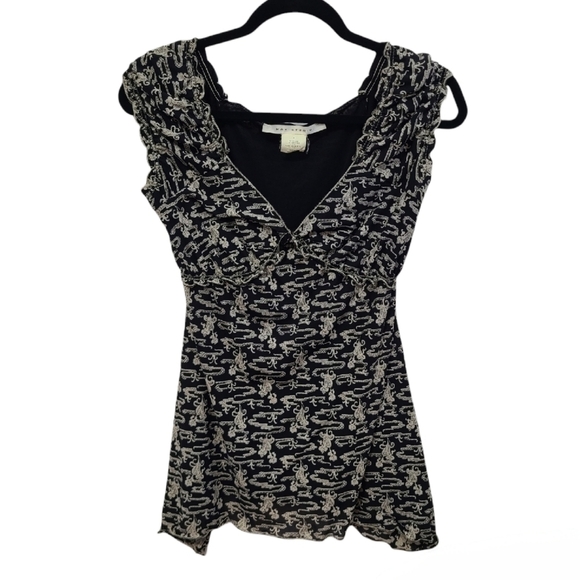 Max Studio Short Sleeve Peasant Top Ruffle Hem, Size Medium - Picture 1 of 13